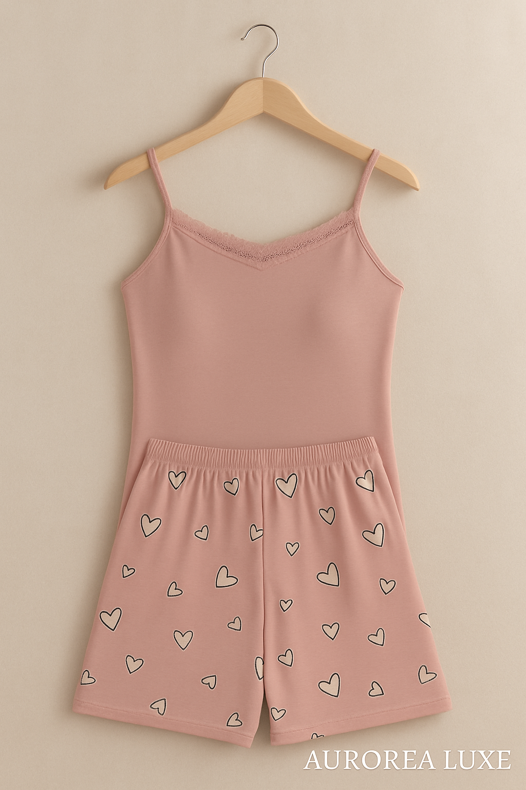 Women Imported Cami Top and Hearts Printed Short