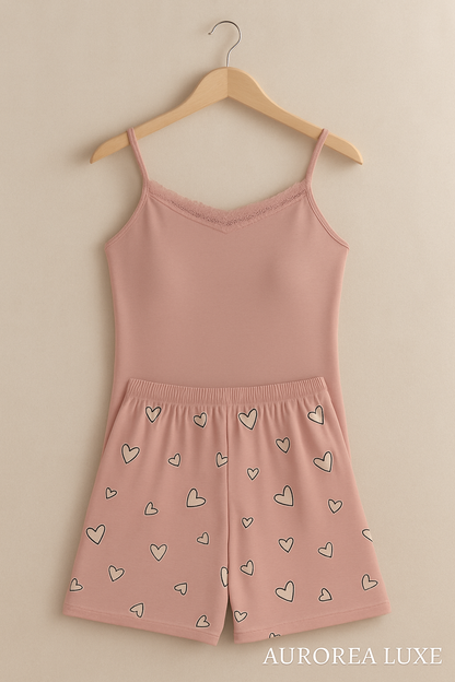Women Imported Cami Top and Hearts Printed Short