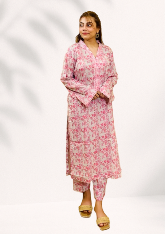 Women's Lawn 2 Piece Co-ord Suit with Lace Detailing