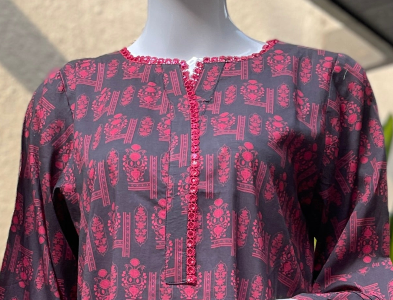 Women's Lawn 2 Piece Co-ord Suit with Lace Detailing