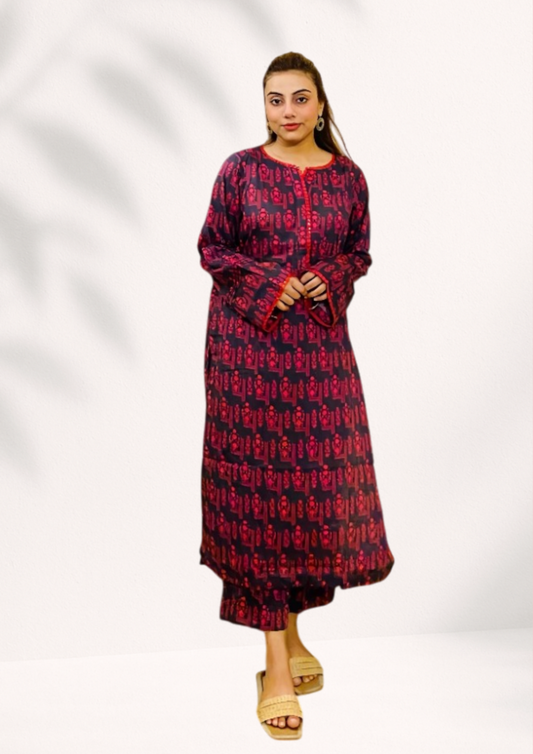 Women's Lawn 2 Piece Co-ord Suit with Lace Detailing